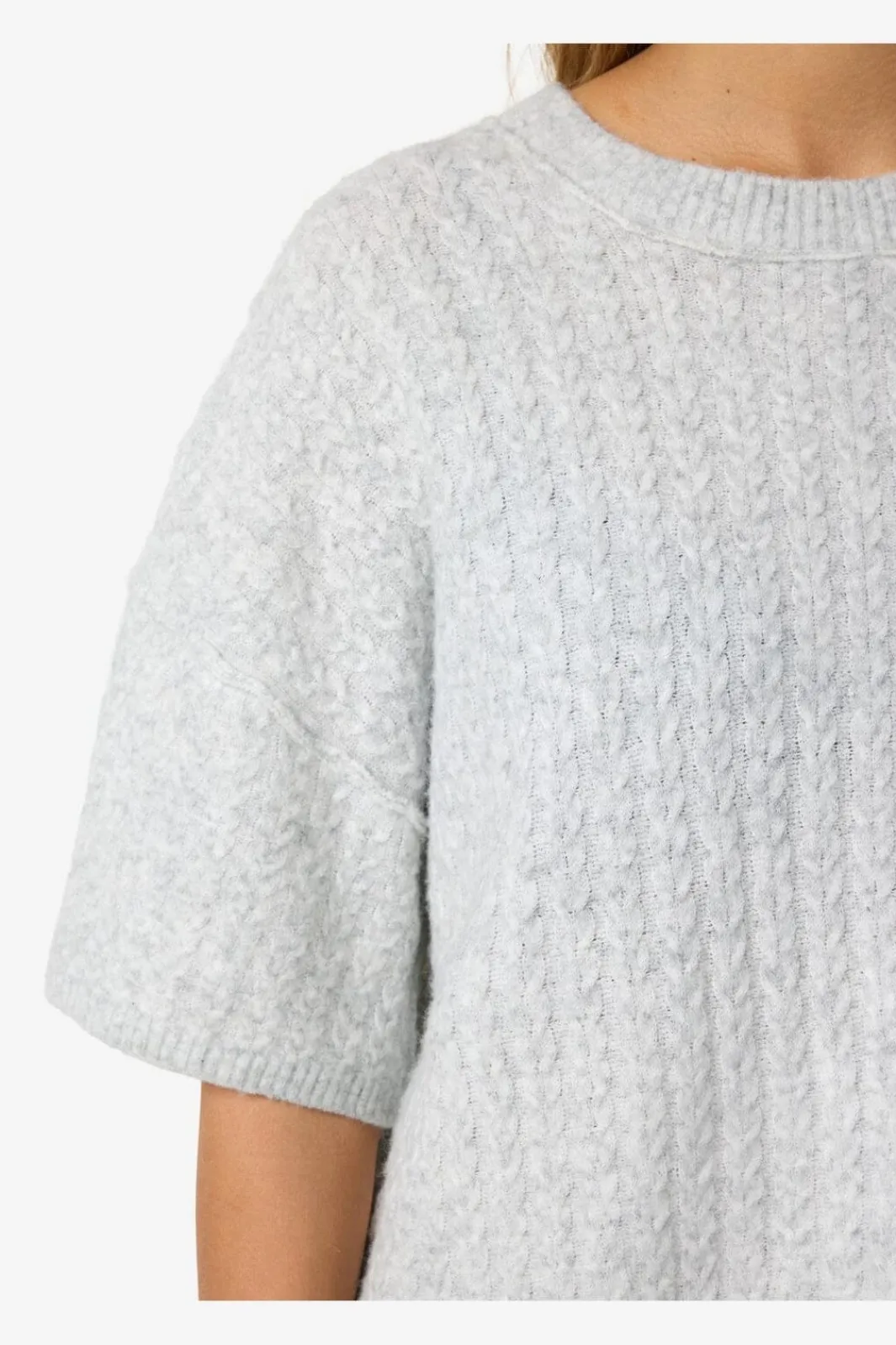 Online Noisy May Nmsmilla S/S Cable Knit Top 4923869 Light Grey Melange