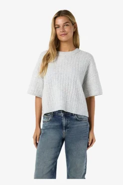 Online Noisy May Nmsmilla S/S Cable Knit Top 4923869 Light Grey Melange