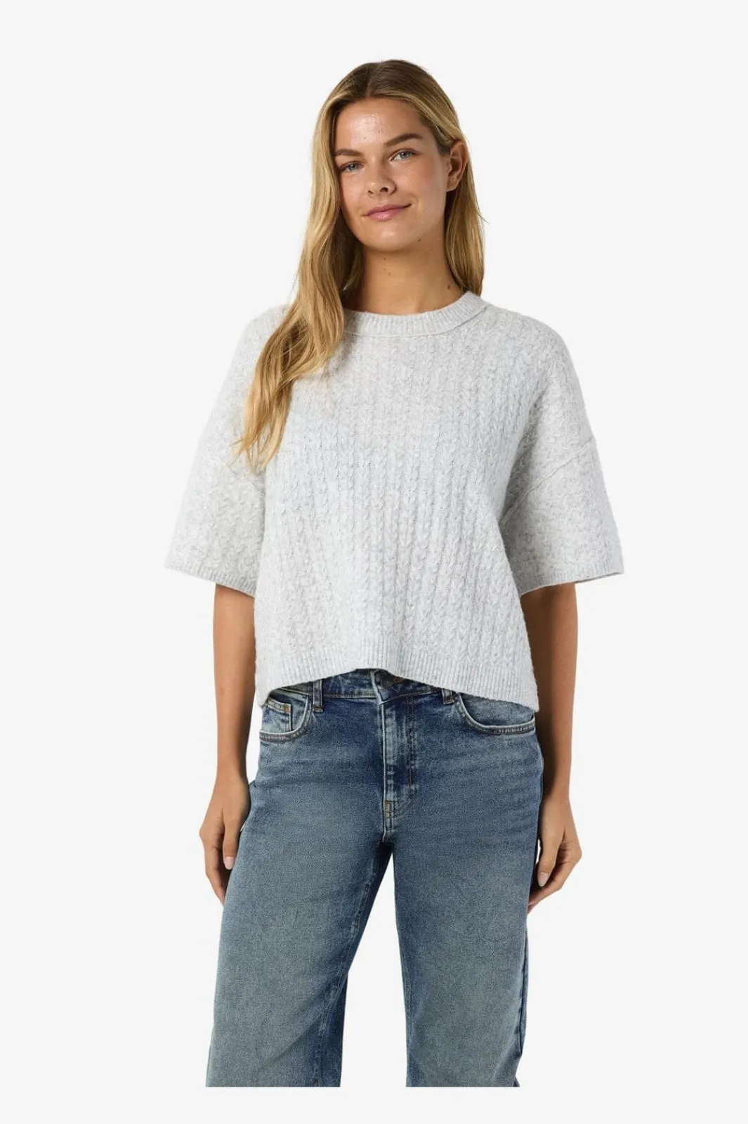 Online Noisy May Nmsmilla S/S Cable Knit Top 4923869 Light Grey Melange