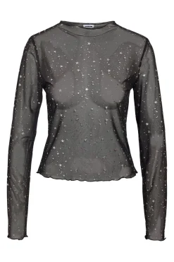 Best Noisy May Nmstar Foil L/S High Neck Mesh Fwd 4651141 Black Silver Glitter Stars