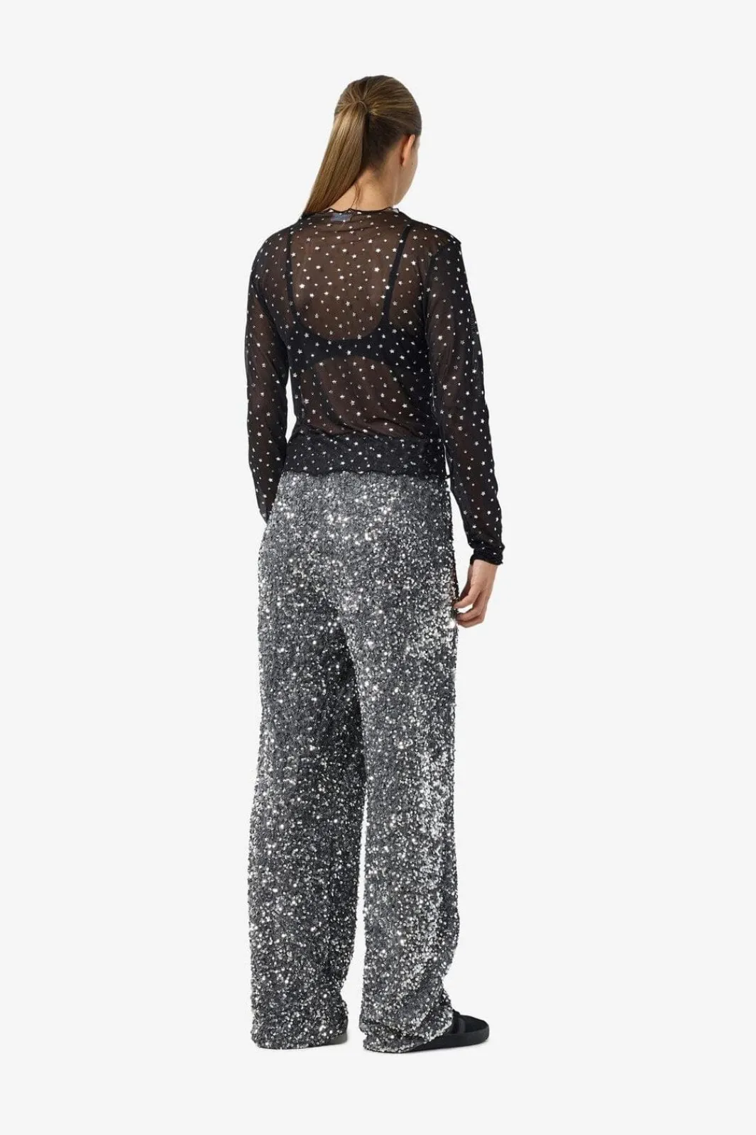 Best Noisy May Nmstar Foil L/S High Neck Mesh Fwd 4651141 Black Silver Glitter Stars