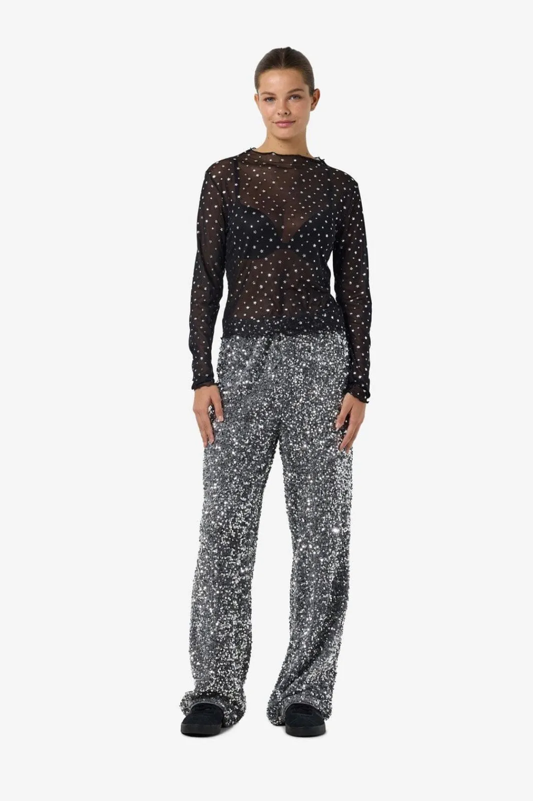Best Noisy May Nmstar Foil L/S High Neck Mesh Fwd 4651141 Black Silver Glitter Stars