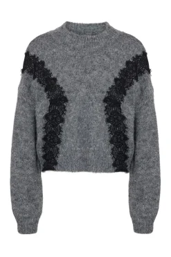 Online Noisy May Nmsutton L/S O-Neck Lace Knit Fwd 4986587 Dark Grey Melange Lace