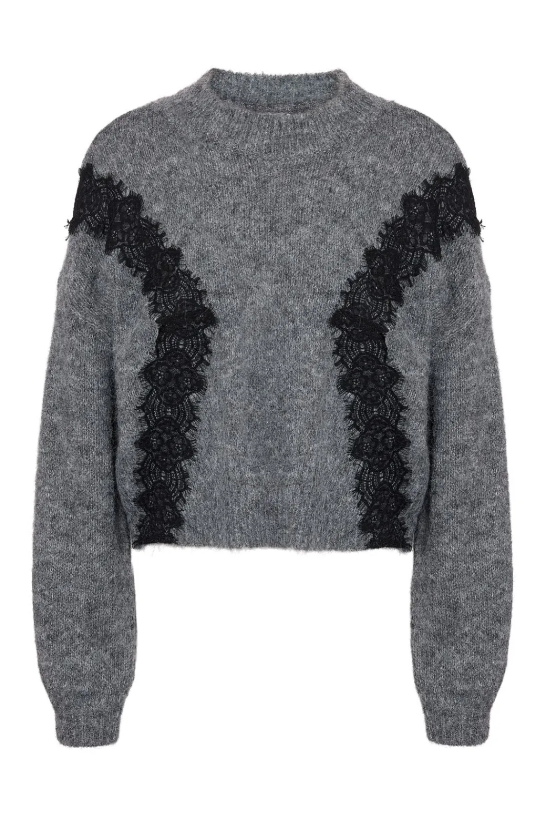 Online Noisy May Nmsutton L/S O-Neck Lace Knit Fwd 4986587 Dark Grey Melange Lace