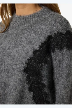 Online Noisy May Nmsutton L/S O-Neck Lace Knit Fwd 4986587 Dark Grey Melange Lace