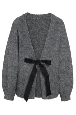 Clearance Noisy May Nmsutton L/S Open Back Tie Knit Fwd 4945302 Dark Grey Melange Black Velvet Bow