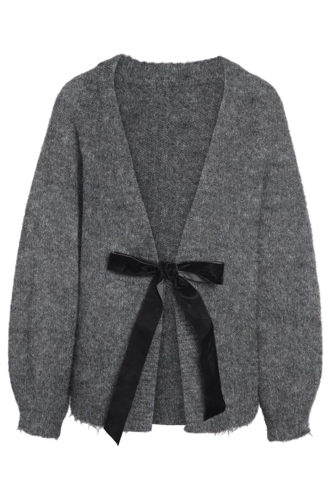 Clearance Noisy May Nmsutton L/S Open Back Tie Knit Fwd 4945302 Dark Grey Melange Black Velvet Bow