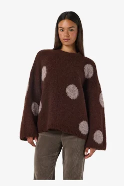 New Noisy May Nmsutton L/S Polka Dot Oversize Knit Fwd 5062577 French Roast Natural Melange Dots
