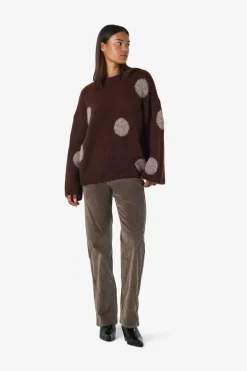 New Noisy May Nmsutton L/S Polka Dot Oversize Knit Fwd 5062577 French Roast Natural Melange Dots