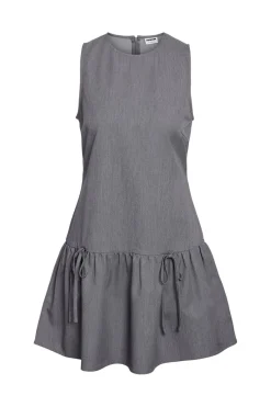 Sale Noisy May Nmtilla S/L O-Neck Tie Peplum Dress 4857713 Light Grey Melange