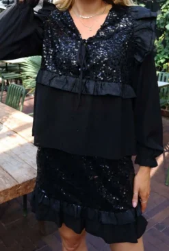 Discount Liberte Nor Ls Frill Blouse 22267 Black Sequins