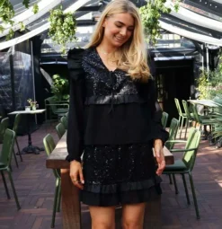 Discount Liberte Nor Ls Frill Blouse 22267 Black Sequins