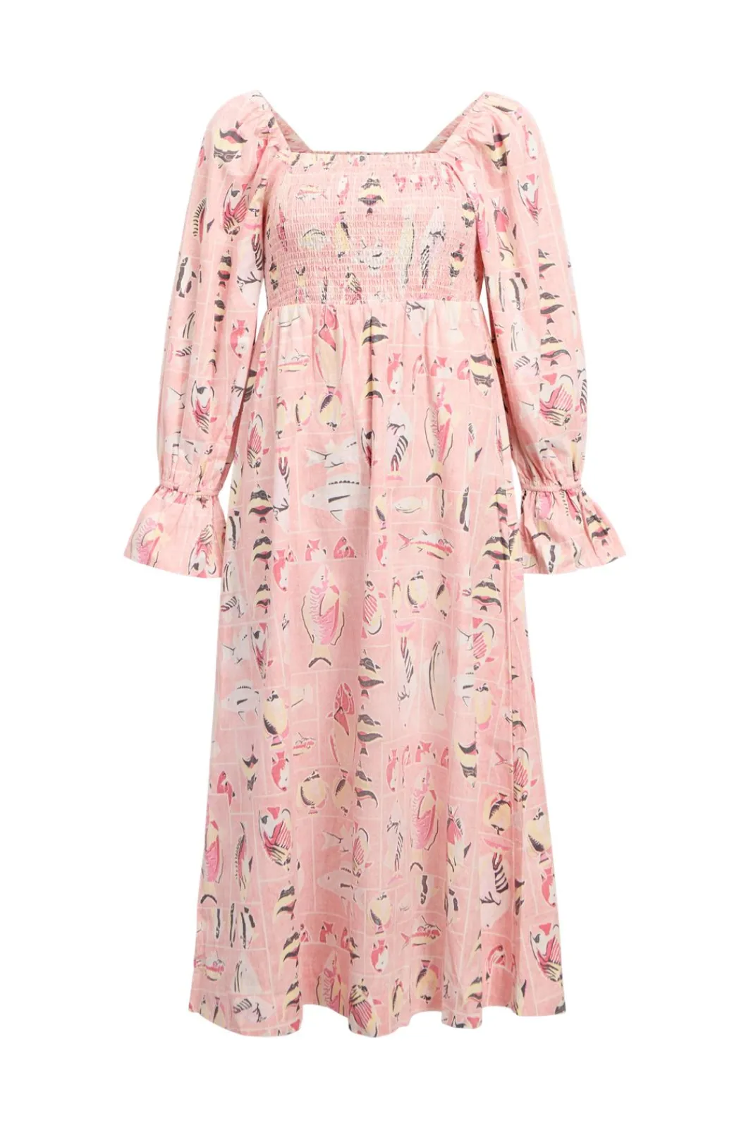 New Object Objaibizi Lo 3/4 Long Dress 4821343 Pale Rosette Multi Color Fish Print