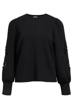 Outlet Object Objandrea Re L/S O-Neck Cutout Top 4976556 Black Black Embroidery