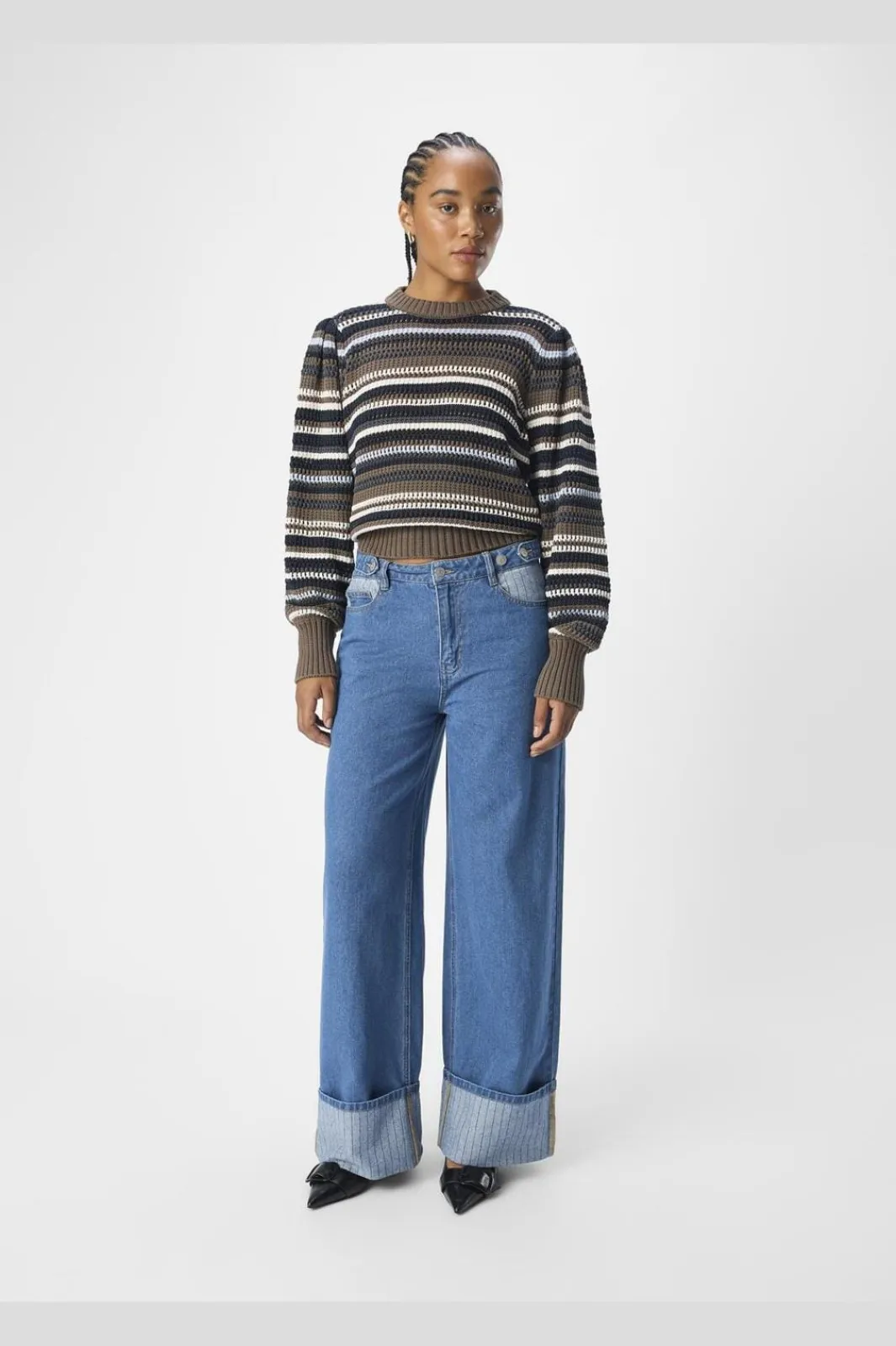 Discount Object Objcasey Lo Denim Pants Aw Fair 24 4752668 Medium Blue Denim Stripe Fold Up