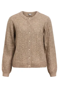 New Object Objflora Re Ls Knit Button Cardigan 4861173 Desert Taupe Melange