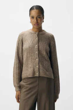 New Object Objflora Re Ls Knit Button Cardigan 4861173 Desert Taupe Melange