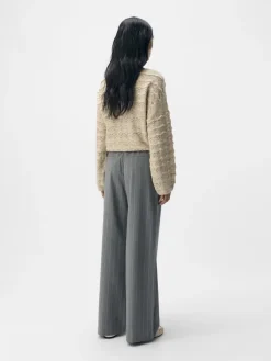 Best Object Objlisa Wide Pant 4800477 Medium Grey Melange Humus Pinstripe