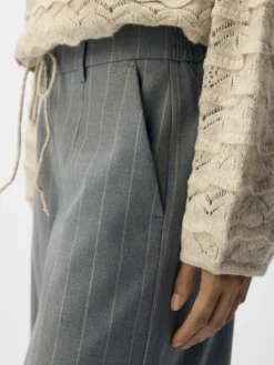 Best Object Objlisa Wide Pant 4800477 Medium Grey Melange Humus Pinstripe