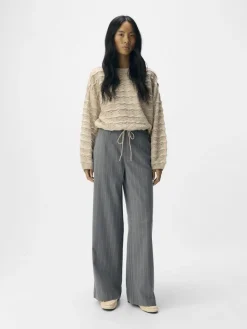 Best Object Objlisa Wide Pant 4800477 Medium Grey Melange Humus Pinstripe