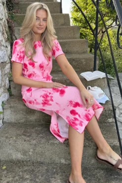 Best BYIC Odaic Ss Dress A23834 Abstract Pink Flower Print