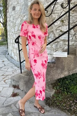 Best BYIC Odaic Ss Dress A23834 Abstract Pink Flower Print