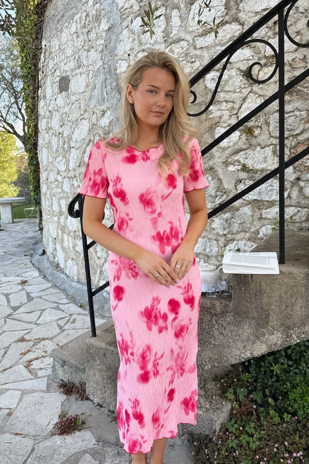 Best BYIC Odaic Ss Dress A23834 Abstract Pink Flower Print
