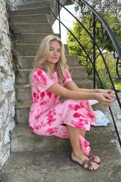 Best BYIC Odaic Ss Dress A23834 Abstract Pink Flower Print