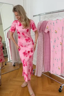 Best BYIC Odaic Ss Dress A23834 Abstract Pink Flower Print