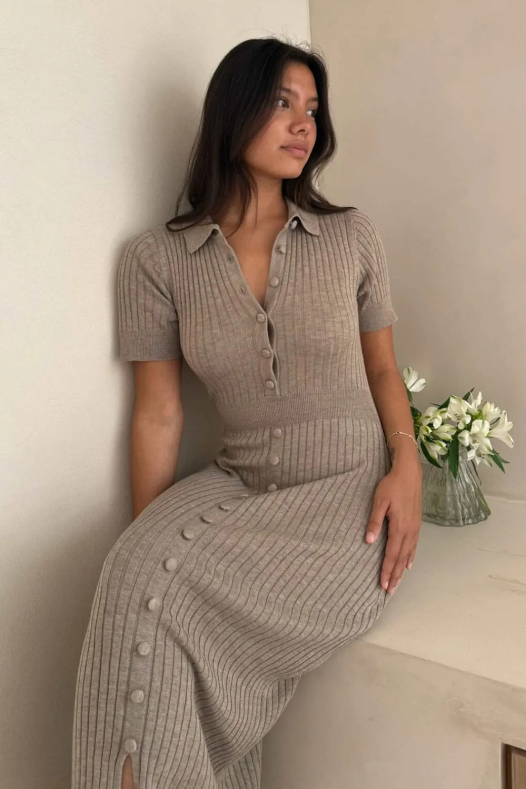 Best BYIC Odetteic Long Ss Dress A025 Light Brown