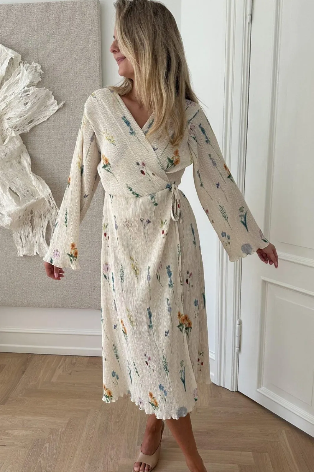Clearance BYIC Ofeliaic Long Wrap Dress owfp Off White Flower Print