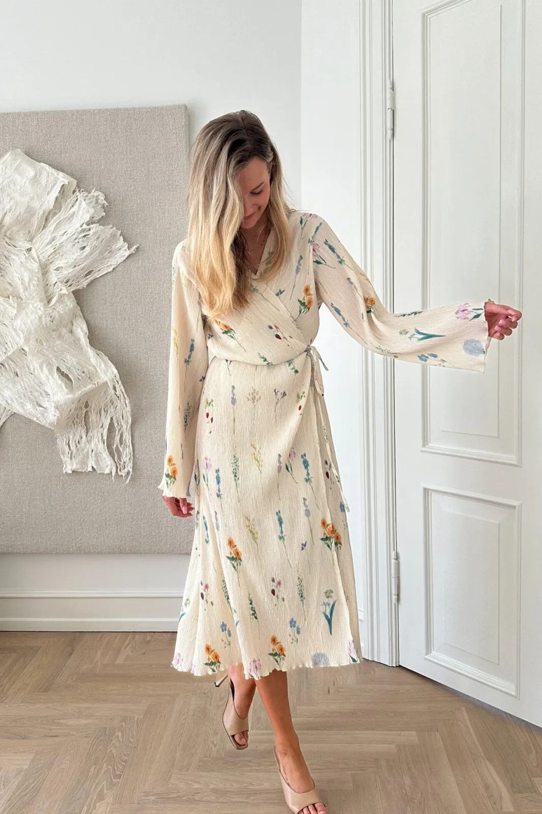 Clearance BYIC Ofeliaic Long Wrap Dress owfp Off White Flower Print