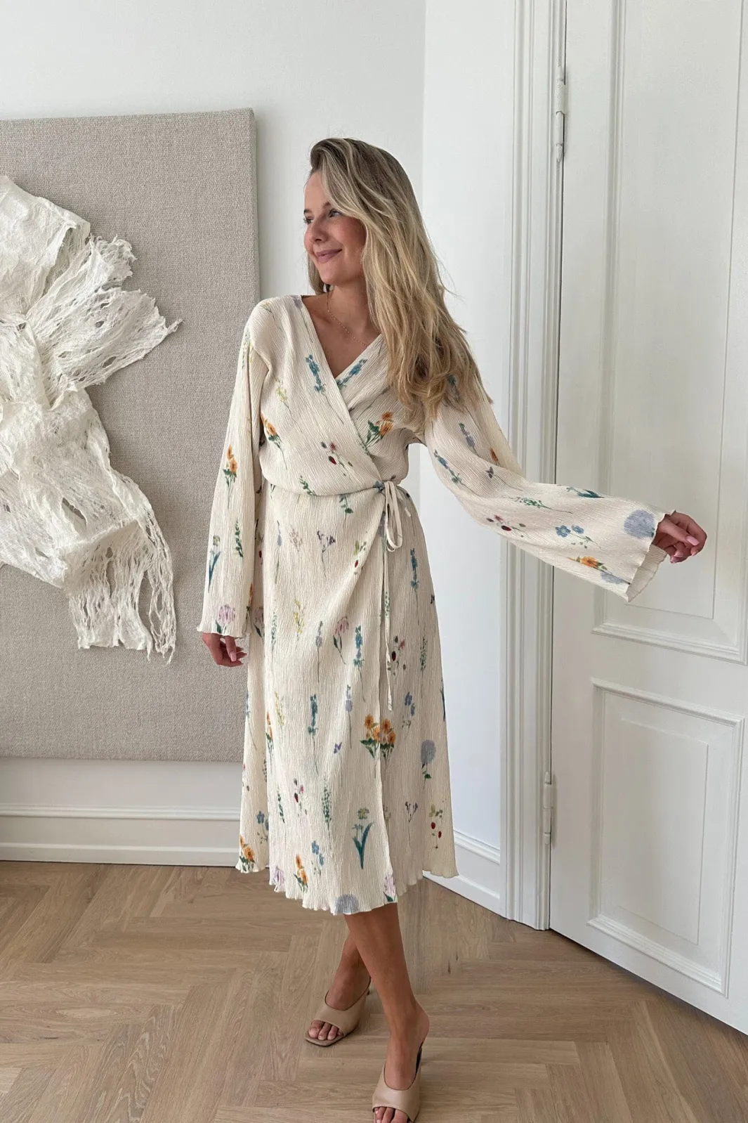 Clearance BYIC Ofeliaic Long Wrap Dress owfp Off White Flower Print