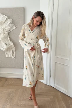 Clearance BYIC Ofeliaic Long Wrap Dress owfp Off White Flower Print
