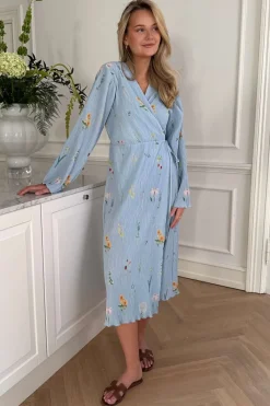 BYIC Ofeliaic Long Wrap Dress A23640 Blue Flower Print