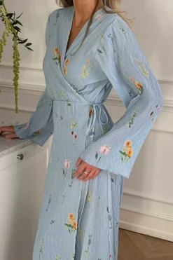 BYIC Ofeliaic Long Wrap Dress A23640 Blue Flower Print