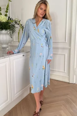 BYIC Ofeliaic Long Wrap Dress A23640 Blue Flower Print