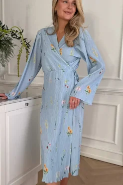 BYIC Ofeliaic Long Wrap Dress A23640 Blue Flower Print