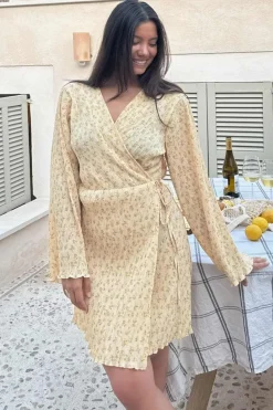Discount BYIC Ofeliaic Wrap Dress A23934 Yellow Flower Print