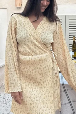 Discount BYIC Ofeliaic Wrap Dress A23934 Yellow Flower Print