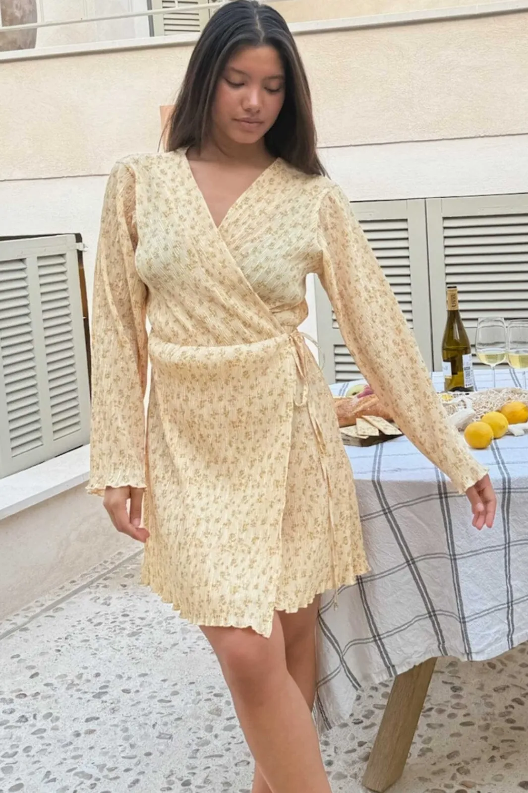 Discount BYIC Ofeliaic Wrap Dress A23934 Yellow Flower Print