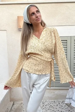 New BYIC Ofeliaic Wrap Shirt A23939 Yellow Flower Print