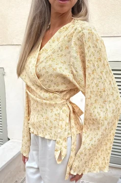 New BYIC Ofeliaic Wrap Shirt A23939 Yellow Flower Print