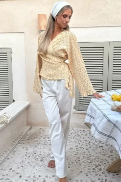 New BYIC Ofeliaic Wrap Shirt A23939 Yellow Flower Print