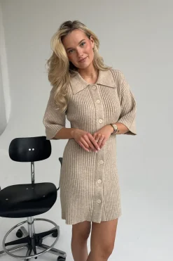 Clearance BYIC Oliviaic Knit Dress 1199 Ribbed Beige