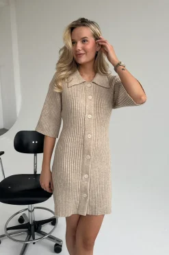 Clearance BYIC Oliviaic Knit Dress 1199 Ribbed Beige