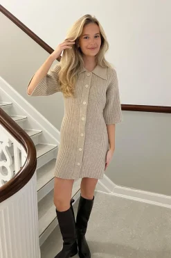 Clearance BYIC Oliviaic Knit Dress 1199 Ribbed Beige