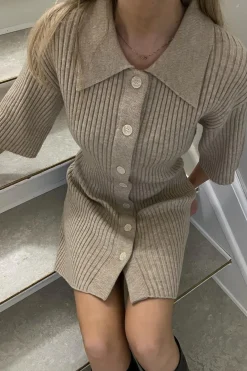 Clearance BYIC Oliviaic Knit Dress 1199 Ribbed Beige