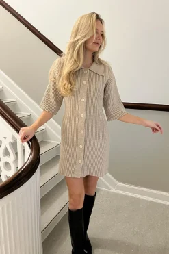Clearance BYIC Oliviaic Knit Dress 1199 Ribbed Beige