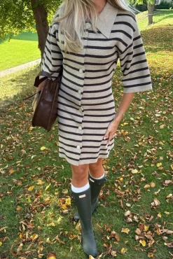 Hot BYIC Oliviaic Knit Dress H105-1 Brown Stripes